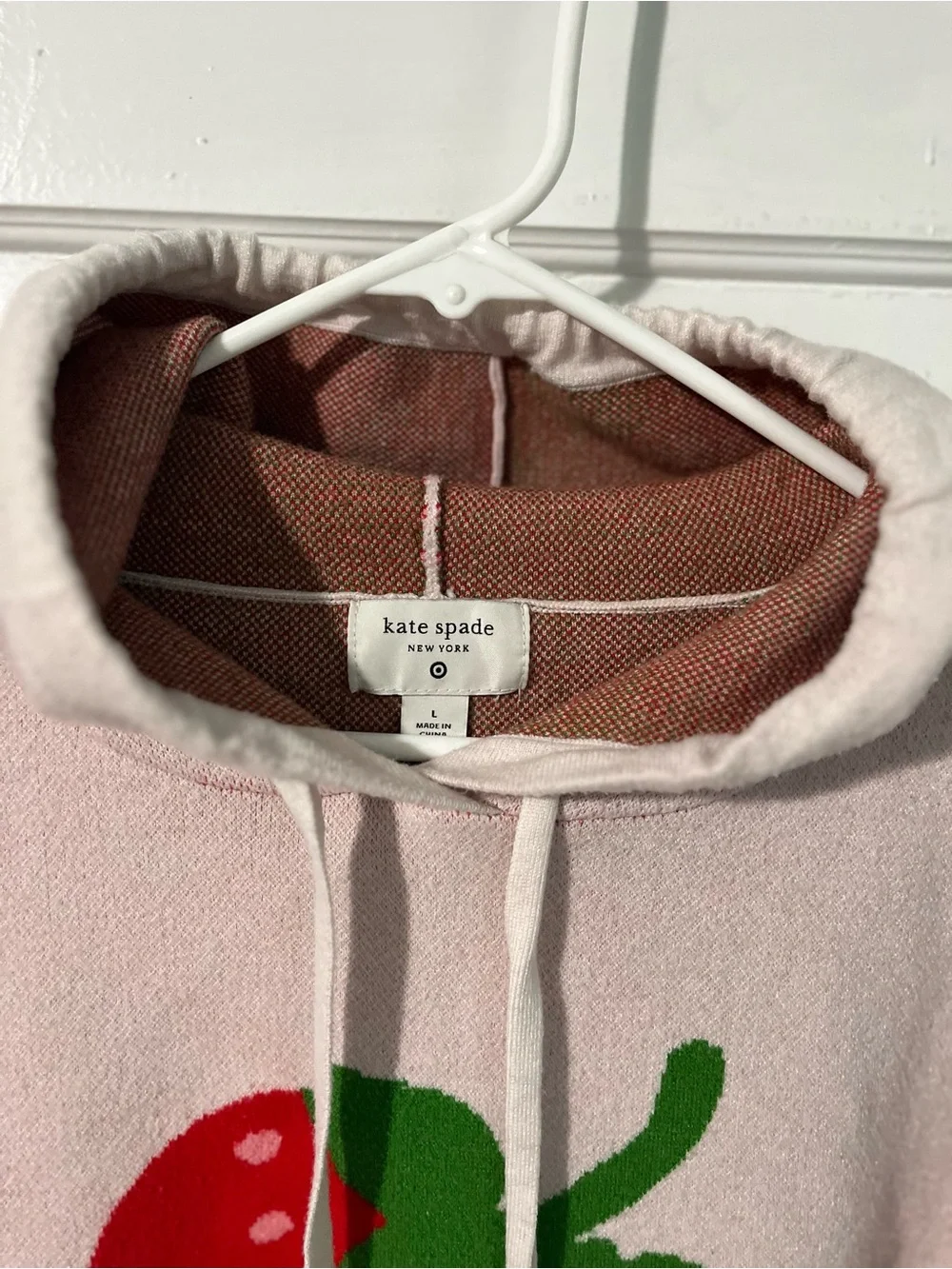kate spade Cream Hoodie with Red Strawberry Motif, size large